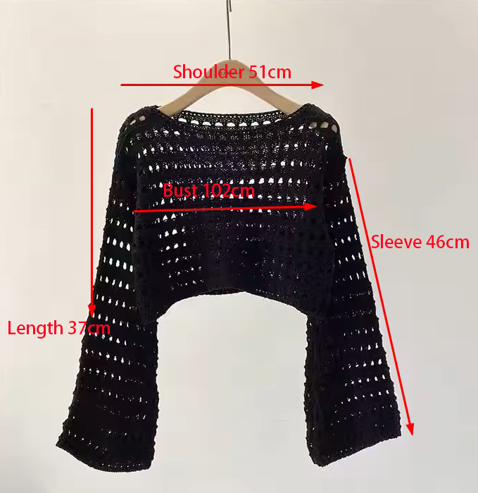 Long Sleeve Crochet Knit Top S - Kaftan Women Boho 评论和价格