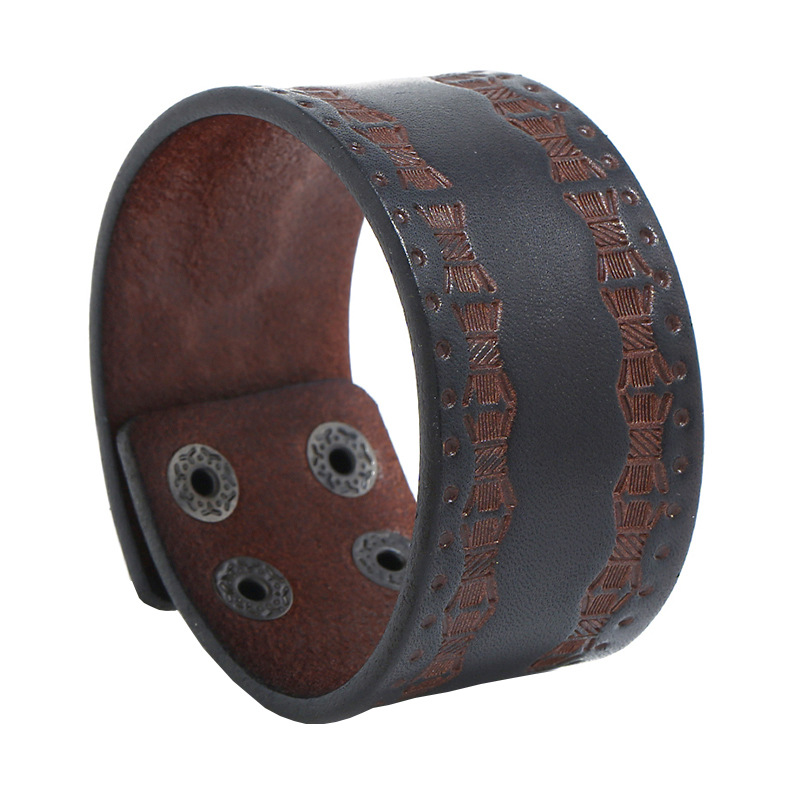 Retro Brown Wide Cowhide Brace - Ethnic Fashion Pk 评论和价格