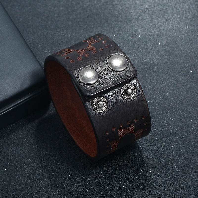 Retro Brown Wide Cowhide Brace - Ethnic Fashion Pk 评论和价格